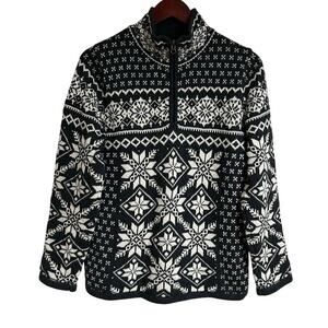 NEW LL Bean Womens Winter Dark Gray & Cream Fair Isle Sweater Jacket Zip Size M